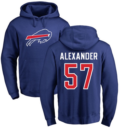 Men NFL Buffalo Bills 57 Lorenzo Alexander Royal Blue Name and Number Logo Pullover Hoodie Sweatshirt